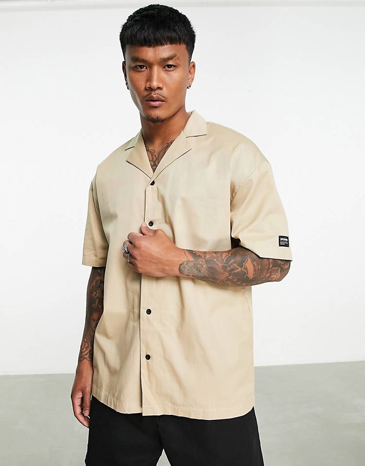 Dr Denim camp collar shirt in stone